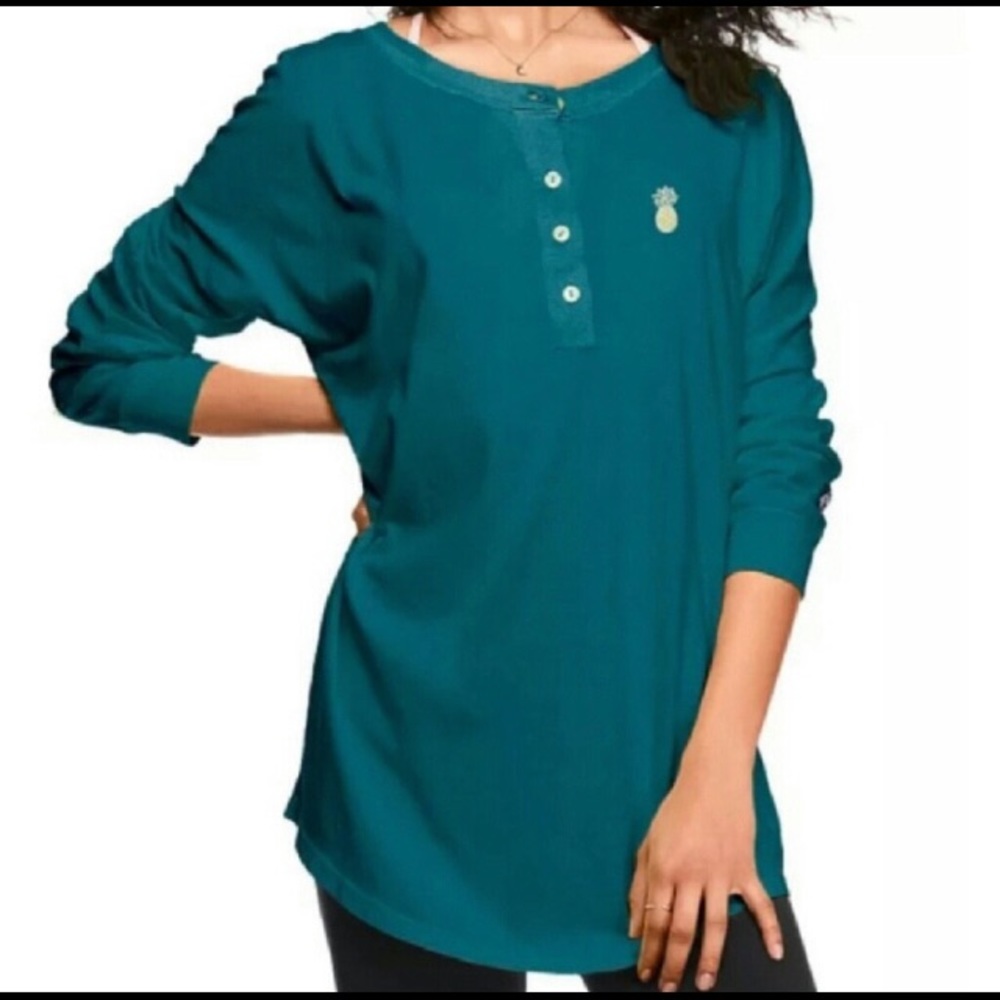 Victoria’s Secret Pink Pineapple Campus Henley in Teal Blue NWOT